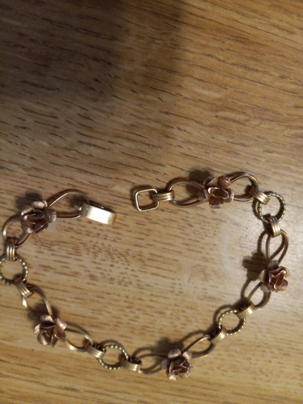 Vintage Signed Krementz Gold Overlay Link w Carved Roses Bracelet